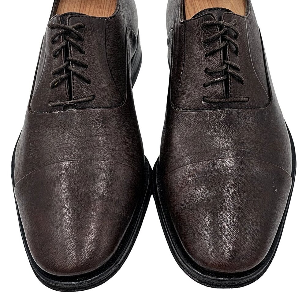 Bruno Magli Italy Men's size 6.5 Dress Shoes Brown Nappa Leather Cap-toe Oxfords - Picture 4 of 13